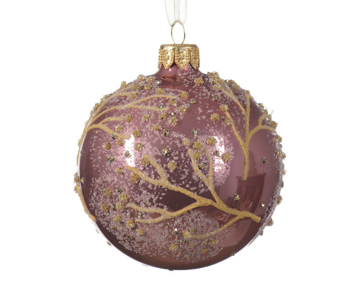 Pink Bauble w/Glitter Branches and Snow