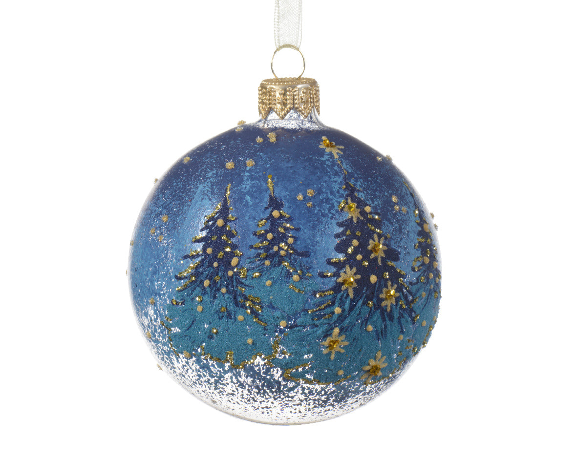 Glass Bauble with Blue Trees
